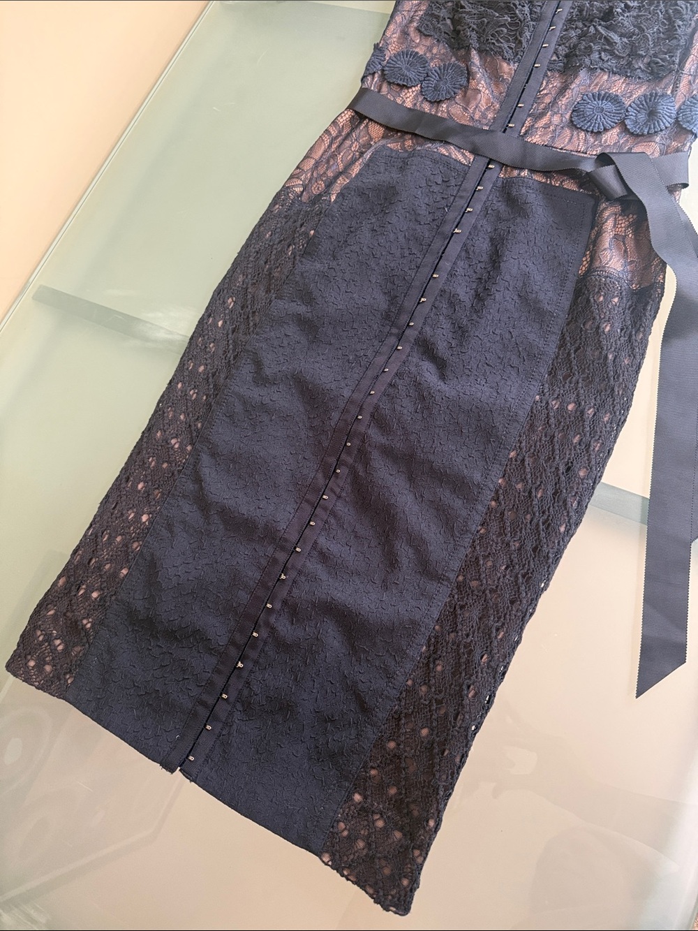 Beguile by Byron Lars for Anthropologie Navy Lace Cocktail Dress Designer Size S - Picture 6 of 10